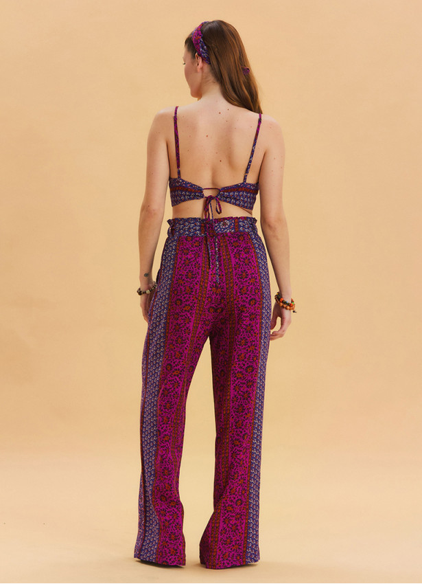 Purple Summer Harem Trousers with Elastic Waist Belt Detail 4570